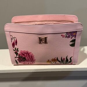 Carolina Herrera Pink Floral Bag with Gold Accent